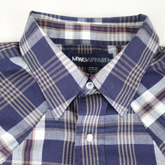MWG Apparel Pearl Snap Western Plaid Shirt Men's XL Collared Casual Workwear - Picture 2 of 7